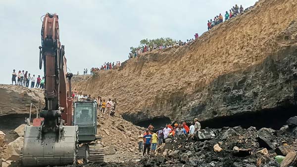 Rescue operation underway after an illegally operated mine collapsed in Jharkhands Bhowra colliery area, near Dhanbad