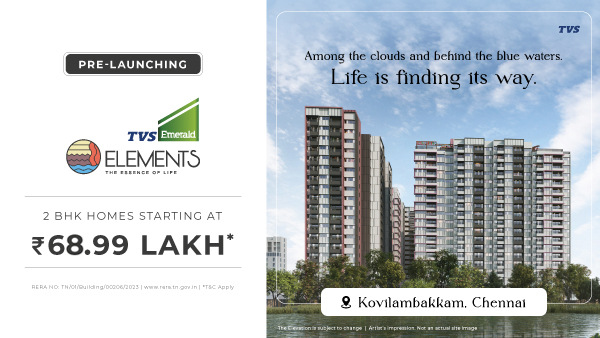Pre-Launch Alert! TVS Emerald Elements, on 200 FT. Radial Road, Chennai @ 68.99 Lakh Onwards Pre-Launch Alert! TVS Emerald Elements, on 200 FT. Radial Road, Chennai @ 68.99 Lakh Onwards