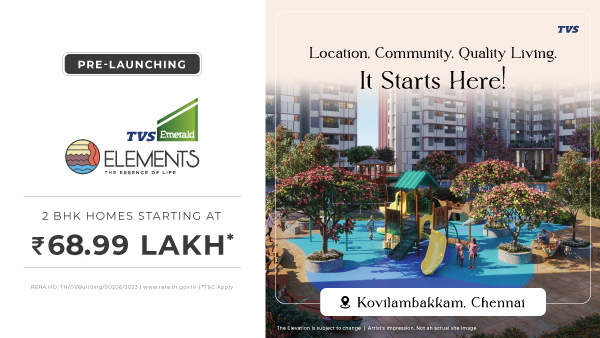 Pre-Launch Alert! TVS Emerald Elements, on 200 FT. Radial Road, Chennai @ 68.99 Lakh Onwards Pre-Launch Alert! TVS Emerald Elements, on 200 FT. Radial Road, Chennai @ 68.99 Lakh Onwards