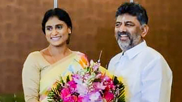 Karnataka Deputy Chief Minister DK Shivakumar and YSR Telangana Party chief YS Sharmila