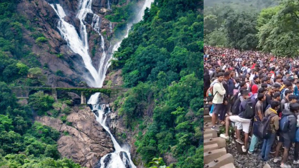 Tourists Caught on Camera Doing Sit-Ups for Violating Access Restrictions to Dudhsagar Falls
