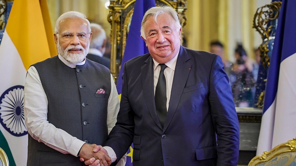 Prime Minister Narendra Modi meets President of the French Senate Gerard Larcher, in Paris
