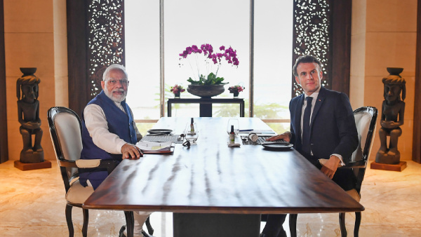 Prime Minister Narendra Modi with President of France Emmanuel Macron