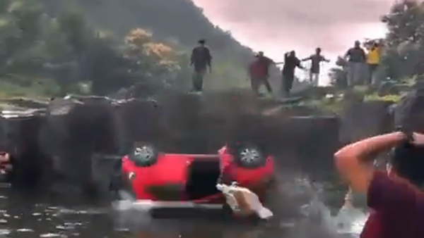 Caught On Cam: Car Plunges Into Waterfall In MP, Family Saved