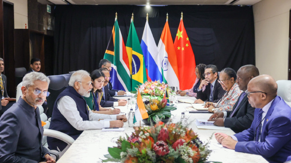 Prime Minister Narendra Modi in a meeting with South African President Cyril Ramaphosa on the sidelines of the BRICS Summit, in Johannesburg