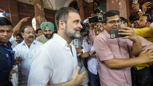 Congress MP Rahul Gandhi arrives at Parliament House complex during Monsoon Session, in New Delhi