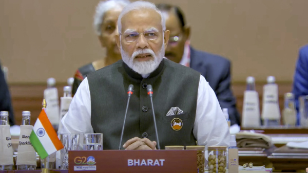 Prime Minister Narendra Modi during the G20 Summit 2023 at the Bharat Mandapam convention center for, in New Delhi