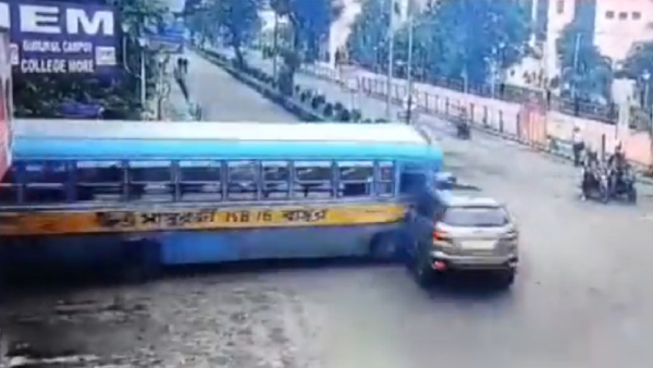 Accident Caught On Cam: Speeding Bus Collides With Car In Kolkata