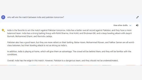 India Vs Pakistan WC Match Prediction: What Google Bard Says About Mother Of All Battles India Vs Pakistan WC Match Prediction: What Google Bard Says About Mother Of All Battles