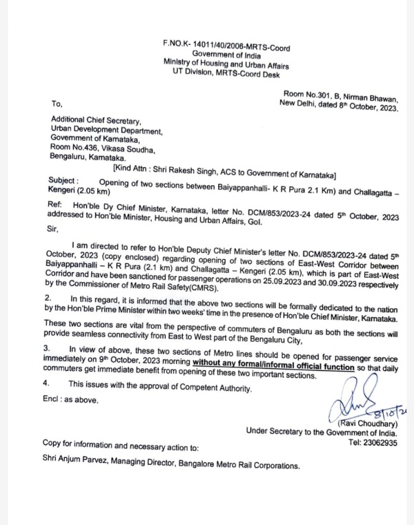 Bengaluru Purple Line Metro to Begin Operations on October 9, Connecting Kengeri to Whitefield