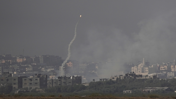 A rocket launched toward Israel from the Gaza Strip is seen misfiring before landing inside Gaza, as seen from southern Israel, Monday, Oct. 23, 2023 (PTI Photo)