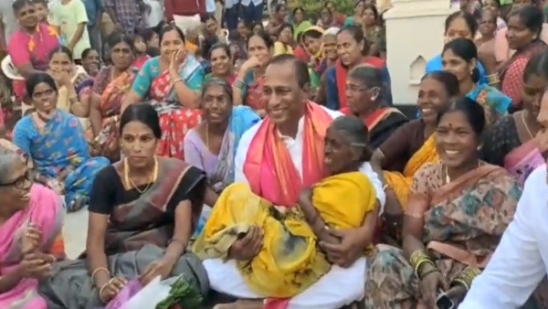 Telangana Minister Malla Reddy Makes Elderly Woman Sit On His Lap In Bizarre Incident
