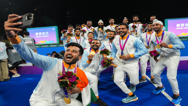  Indian Players Celebrate After Winning The Gold Medal In The Mens Hockey Event At The 19th Asian Games (PTI Photo)