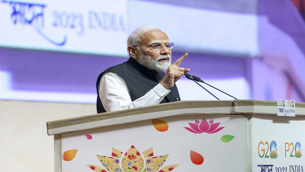 Prime Minister Narendra Modi addresses during the inauguration of the 9th G20 Parliamentary Speakers Summit (P20), at Yashobhoomi Convention Centre in New Delhi (PTI Photo) Prime Minister Narendra Modi addresses during the inauguration of the 9th G20 Parliamentary Speakers Summit (P20), at Yashobhoomi Convention Centre in New Delhi (PTI Photo)