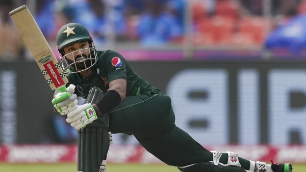 Pakistans Mohammad Rizwan plays a shot during the ICC Mens Cricket World Cup 2023 match between India and Pakistan, at Narendra Modi Stadium, in Ahmedabad