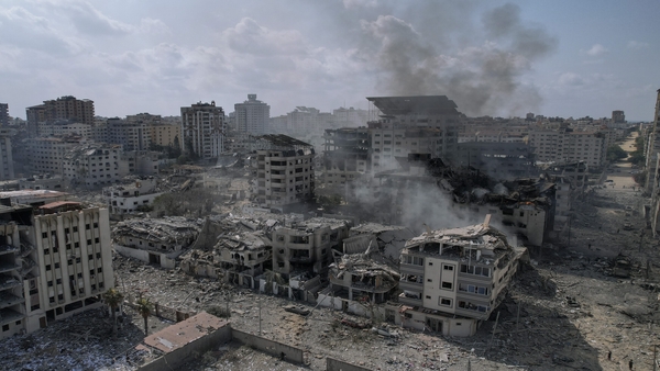 A view of the rubble of buildings hit by an Israeli airstrike, in Gaza City, Tuesday, Oct. 10, 2023 (PTI Photo)