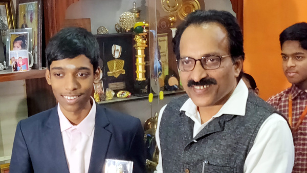 ISRO Chairman S Somanath with Indian GM R Praggnanandhaa