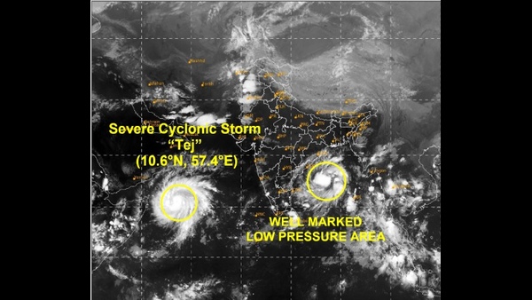 Cyclone Tej is expected to turn into a severe cyclonic storm storm by Sunday (Pic: Twitter, IMD)