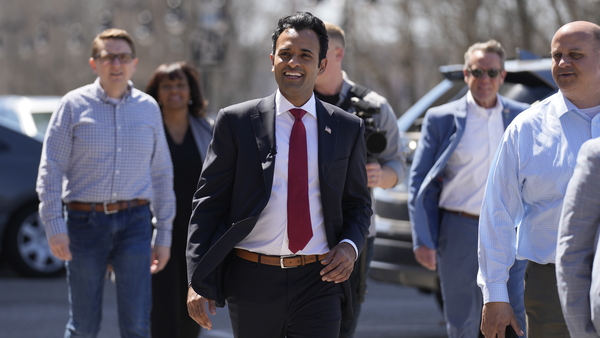Vivek Ramaswamy, Republican presidential candidate and businessman, smiles as he arrives for a campaign stop in Manchester (File Photo)
