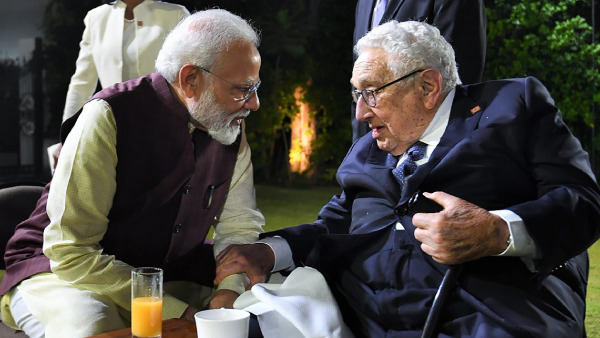 file photo, Prime Minister Narendra Modi with former US secretary of state Henry Kissinger, in New Delhi. Kissinger passed away on Wednesday, Nov. 29, 2023, at the age of 100.
