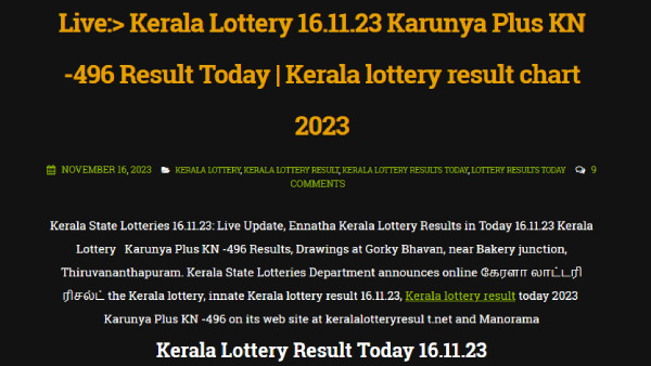 Winning Numbers For Kerala Lotterys Karunya Plus KN-496: Check Results For 16.11.23
