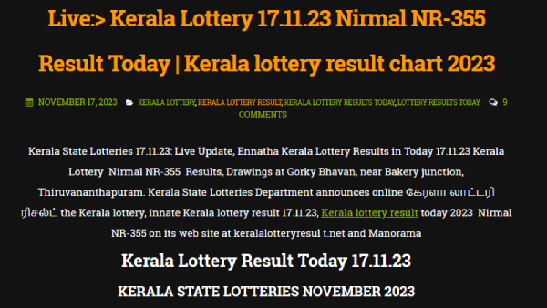 Kerala Lottery Results For Nov 17: Winning Numbers For Nirmal NR 355