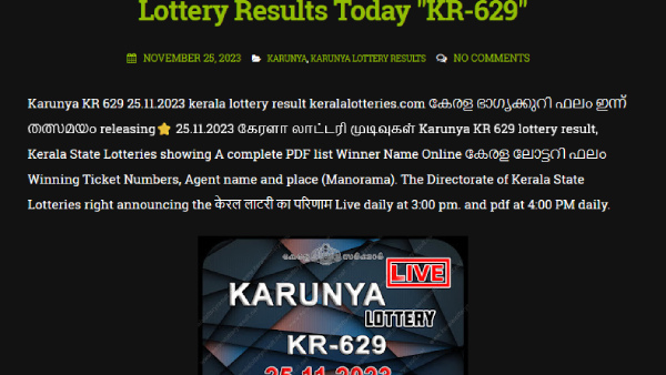 Kerala Lottery Winning Numbers: Check Karunya (KR-629) Results For 25.11.23