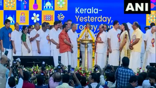 Kerala Day 2023: CM Pinarayi Vijayan inaugurates the Keraleeyam 2023 program on the 67th formation day alongwith cabinet ministers, diplomatic representatives of the UAE, South Korea, Norway, and Cuba, film stars Kamal Haasan, Mohanlal, and prominent industrialists (ANI Screengrab)