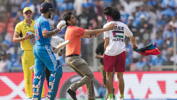 Security Breach During India Vs Aus Match As Man Enters Field To Meet Kohli With Free Palestine Message