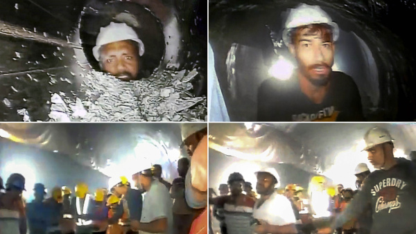 Visuals of workers trapped inside the Silkyara tunnel in Uttarkashi district, released by rescuers on Tuesday, Nov. 21, 2023. The visuals were captured using an endoscopic camera sent in through the alternative 6-inch food pipeline.