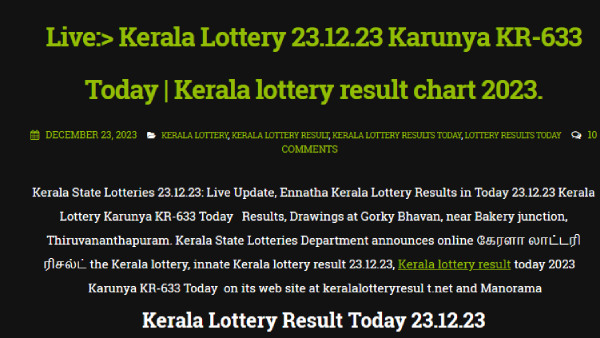 Kerala Lottery Result: Check Karunya KR-633 Winning Numbers For 23.12.23