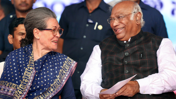 Congress President Mallikarjun Kharge and party leader Sonia Gandhi
