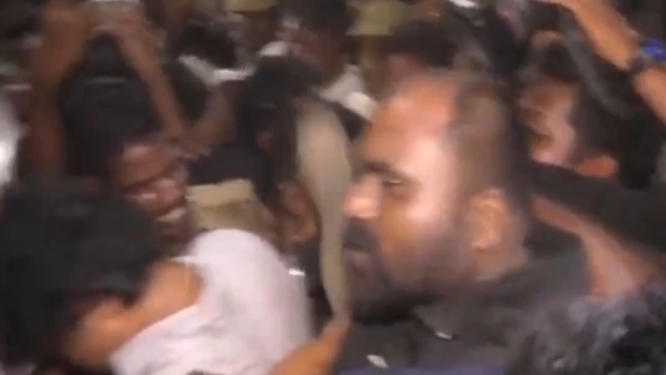 Slipper Thrown At Tamil Star Vijay At DMDKs Vijayakanths Funeral