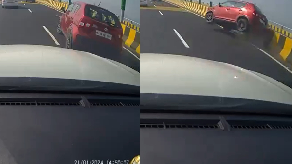 Atal Setu Accident Video: Car Loses Control, Collides With Divider And Flips