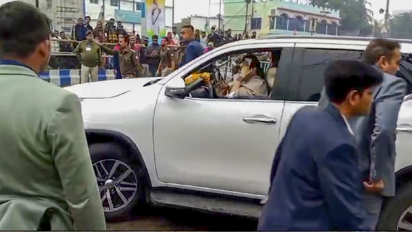West Bengal Chief Minister Mamata Banerjee after she got injured, in Bardhaman district