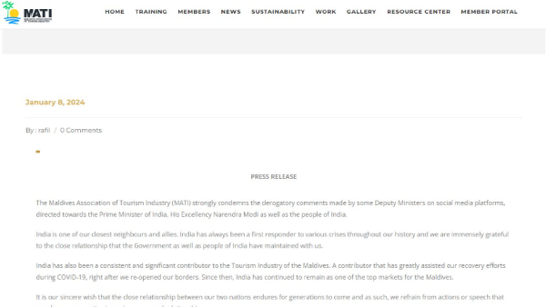 Chalo Lakshwadeep: Maldives Tourism Industry Condemns Ministers Remarks, Recalls Indias Support In Crises Chalo Lakshwadeep: Maldives Tourism Industry Condemns Ministers Remarks, Recalls Indias Support In Crises