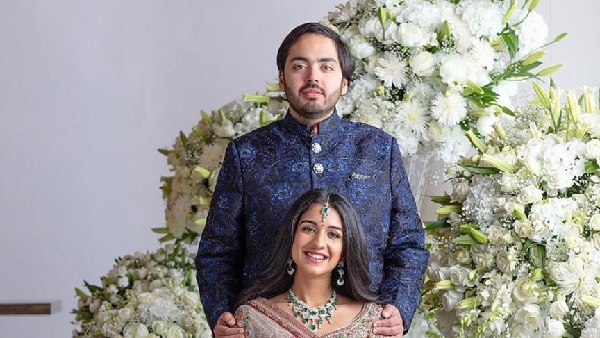 Reliance Industries chairman Mukesh Ambanis son Anant Ambani and Radhika Merchant, in Nathdwara