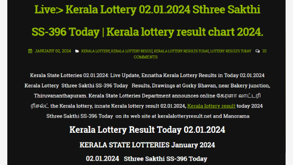 Sthree Sakthi (SS-396) Results For Jan 2: Check Kerala Lottery Winning Numbers