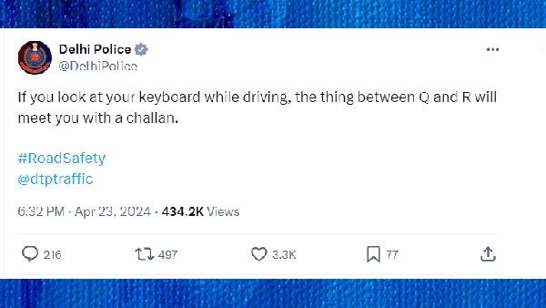 Delhi Police Joins Look Between Your Keyboard Trend Gives Witty Driving Warning