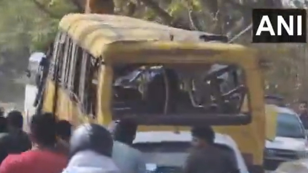 School Bus Overturns Near Haryana