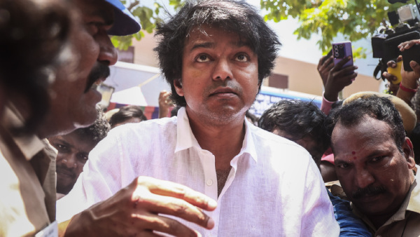 Tamilaga Vettri Kazhagam TVK chief and actor Vijay arrives to cast vote during the first phase of Lok Sabha elections in Chennai