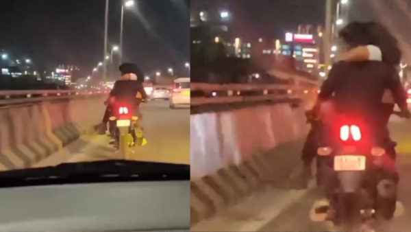 Couple s Dangerous Stunt on Flyover