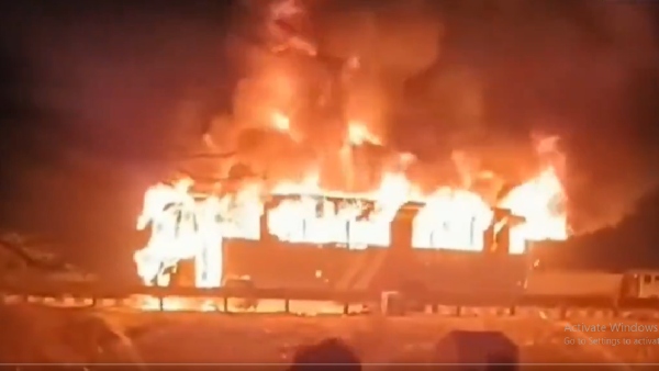 Bus Carrying Devotees Catches Fire