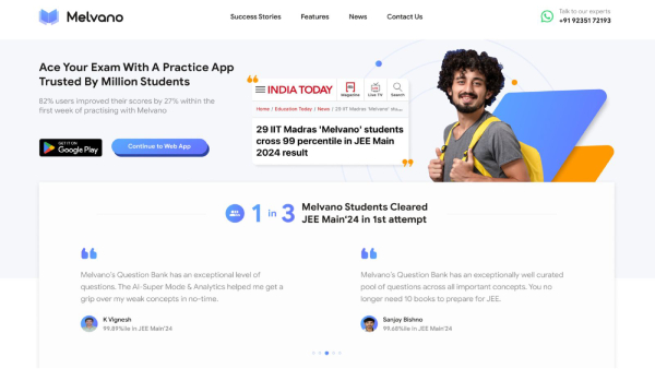 Melvano App by IIT Madras voted as Best App for IIT JEE Exam Preparation