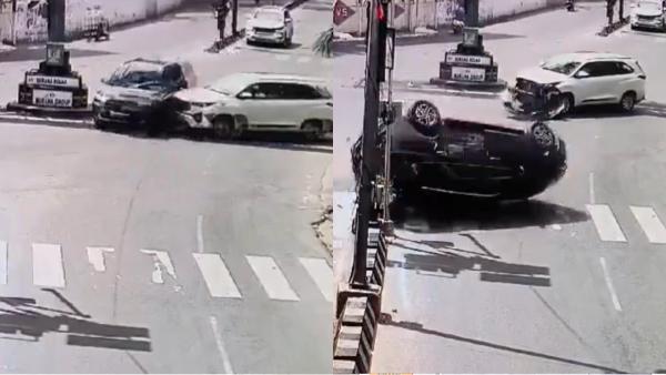 Accident Caught On Cam Speeding Car Hit By Another Car After Jumping Signal In Secunderabad