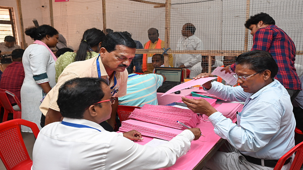 Poll officials at a counting centre during counting of votes for Lok Sabha elections in Bhubaneswar Tuesday June 4 2024 Poll officials at a counting centre during counting of votes for Lok Sabha elections in Bhubaneswar Tuesday June 4 2024