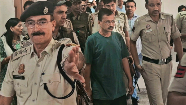 Delhi CM and AAP leader Arvind Kejriwal being produced before the Rouse Avenue Court in connection with a money laundering case related to the Delhi liquor policy