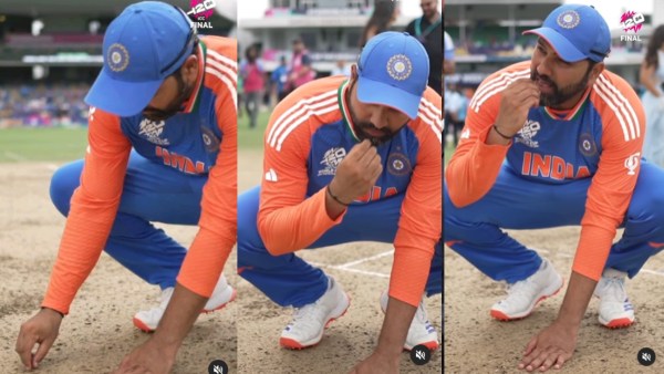 Rohit Sharma Eats Sand From Barbados Pitch Rohit Sharma Eats Sand From Barbados Pitch