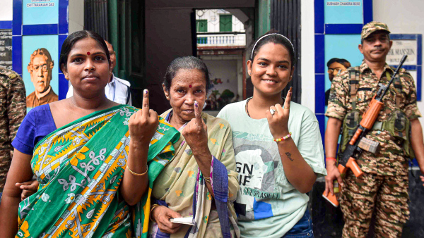 Voters show their ink-marked finger after casting vote during Maniktala assembly bypoll in Kolkata Wednesday July 10 2024