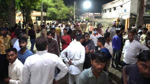 Relatives of victims of the Hathras stampede at Bagla District Hospital in Hathras Tuesday July 2 2024